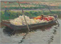 August Lüdecke-Cleve, Kahn mit Blumen, 1912, Öl auf Leinwand