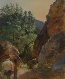 Landschaft mit Künstler by Eduard Ritter, 1837, Öl auf Papier, sold Jun 2022