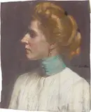 Osmar Schindler, Frau mit goldenem Haar im Profil nach links, Pastell auf anthrazitfarbenem Papier