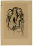 Drei Männer by Karl Hofer, Um 1940, Tuschpinsel und -feder auf festem bräunlichen Papier, sold Jul 2020