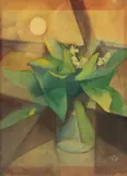 Paul Grunwaldt, Stillleben mit Maiglöckchen, 1921, Aquarell und Gouache auf Papier