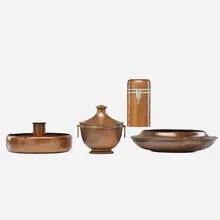 Vase, humidor, large bowl, and pipe ashtray by Dard Hunter for Roycroft, sold Jan 2019
