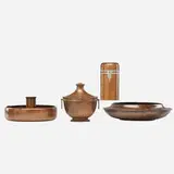 Vase, humidor, large bowl, and pipe ashtray by Dard Hunter for Roycroft, sold Jan 2019
