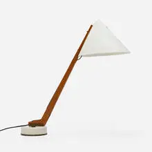 Hans Agne Jakobsson, Table lamp, model B54, c. 1955, enameled aluminum, teak, brass
