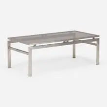 Guy Lefevre, Coffee table, c. 1975, brushed steel, smoked glass