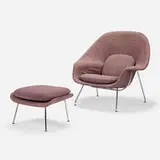 Eero Saarinen, Womb chair and ottoman, 1946 / 1988, upholstery, chrome-plated steel