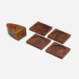 Pen and pencil holder and set of four coasters by Mira Nakashima, 1997, 2018, American black walnut, sold Apr 2024