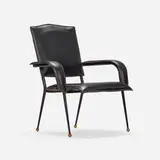 Jacques Adnet, Lounge chair, c. 1955, leatherette, enameled steel, brass