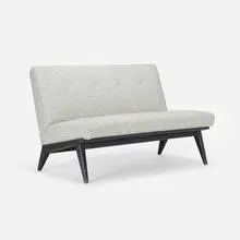 Jens Risom, Settee, upholstery, lacquered wood