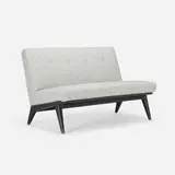Jens Risom, Settee, upholstery, lacquered wood