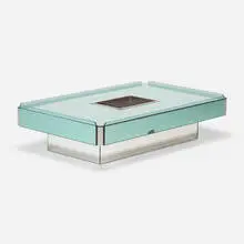 Coffee table by Fontana Arte, c. 1975, glass, mirrored glass, chrome-plated steel, sold Apr 2024