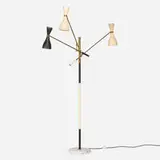 Stilnovo, Three-arm floor lamp, c. 1950, brass, enameled aluminum, marble