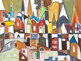 City scene with gate by Menachem Helholz-Our, oil on canvas laid down on board, sold Apr 2016