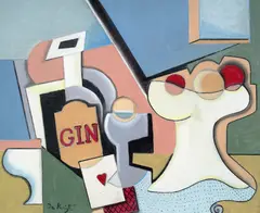 Composition avec bouteille de Gin by Bela de Kristo, oil on canvas, sold Apr 2016