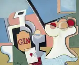 Bela de Kristo, Composition avec bouteille de Gin, oil on canvas