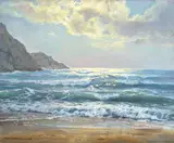 Constantin Aleksandrovich Westchiloff, Coastal landscape, oil on canvas