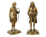 pair of late 19th century bronze figures of Voltaire and Rousseau by Jean-Antoine Houdon, bronze, sold Apr 2016