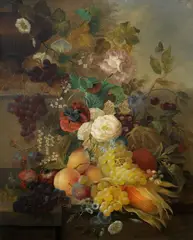 Jan van der Waarden, A terracotta urn with fruit and flowers, oil on canvas