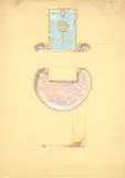 Fabergé, A design of an ash tray and match holder, watercolour and pencil, heightened with white, on buff paper
