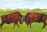 James Lloyd, Fighting Bulls, ink, watercolour and gouache