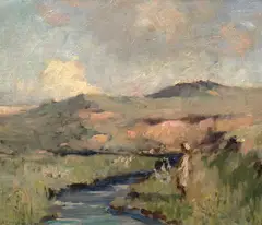 Bertram Priestman, A girl by the river, oil on canvas