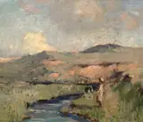 Bertram Priestman, A girl by the river, oil on canvas