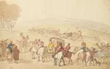 Thomas Rowlandson, A battle reenactment, pen and ink and watercolour on paper
