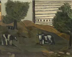 Peter Herrmann, Landschaft mit Kühen, 1979, Öl auf Leinwand