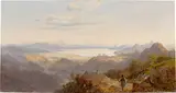 Robert Kummer, In der Nähe von Cettinje in Montenegro, Blick auf den Skutarisee in Albanien, Um 1847, Öl auf Papier auf Holz