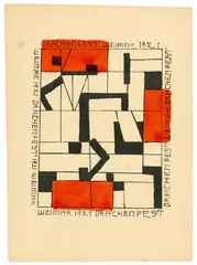 Lothar Schreyer, Drachenfest Weimar 1921, 1921, Lithografie, aquarelliert, auf leichtem Karton (Postkarte)