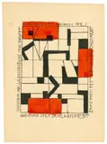 Lothar Schreyer, Drachenfest Weimar 1921, 1921, Lithografie, aquarelliert, auf leichtem Karton (Postkarte)