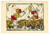Ludwig Hirschfeld-Mack, Drachenfest Weimar, 1922, Lithografie, aquarelliert, auf leichtem Karton (Postkarte)