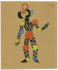 Ludwig Hirschfeld-Mack, B Figurine mit Kreisgelenken, 1921, Gouache und Bleistift auf bräunlichem Papier (aus einem Skizzenblock)