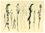 Gerhard Altenbourg, Josephine im Geplänkel, 1950, Tusche auf festem gelblichen Papier