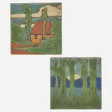 two trivet tiles by Grueby Faience Company, sold Jan 2019
