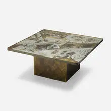 Philip and Kelvin Laverne, Chan coffee table, c. 1965, acid-etched brass and pewter over wood, patinated brass