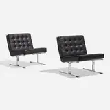 Karl-Erik Ekselius, Lounge chairs model F60, pair, c. 1965, leather, chrome-plated steel, rubber straps