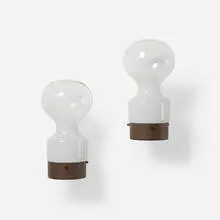 Anette André-Pillois, Zandloper (Hourglass) wall lamps, pair, 1972, glass, enameled steel