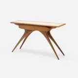 Console by Vladimir Kagan, c. 1955, walnut, glass, sold Apr 2024
