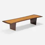 Harvey Probber, Bow Tie coffee table, model #1142, c. 1955, mahogany, teak, brass