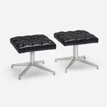 Ward Bennett, Stools, pair, c. 1965, aluminum, vinyl, enameled steel