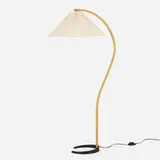 Floor lamp by attribution Mads (Micheli Alessio) Caprani, c. 1971, laminated teak, enameled steel, linen shade, sold Apr 2024