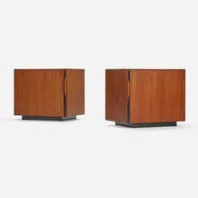 Occasional tables, pair by John Kapel, c. 1965, walnut, laminate, sold Apr 2024