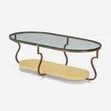 Tommi Parzinger, Coffee table, model 222, c. 1965, nickel-plated steel, lacquered wood, glass, brass