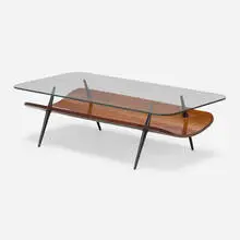 Brazilian, Coffee table, c. 1955, caviúna, painted wood, glass