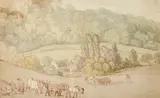 Thomas Rowlandson, A farm scene, pen and ink and watercolour on paper