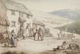 Thomas Rowlandson, Deer in parkland, pencil, pen and ink and watercolour on paper