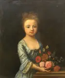 Portrait of a young girl with flowers by English School, oil on canvas, sold Feb 2016