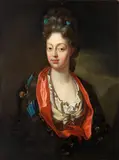 Herman van der Mijn, Portrait of a lady, bust-length, in an embroidered coat, oil on canvas