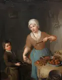 A maid and a boy weighing hazelnuts by Nicolaas Rijnenburg, oil on panel, sold Feb 2016
